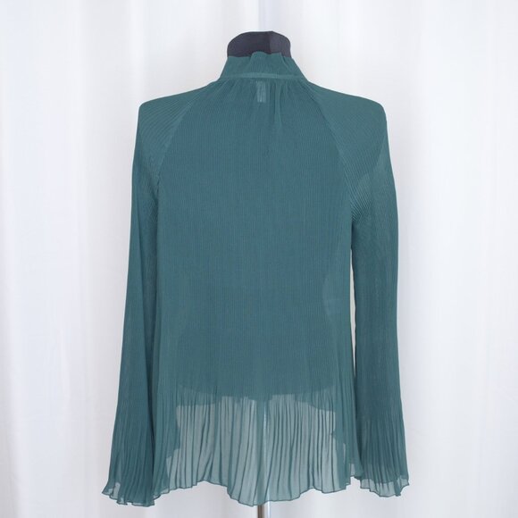 Derek Lam Micro Pleat Semi Sheer Tie Neck Green Blouse Sz 0 - Picture 2 of 5